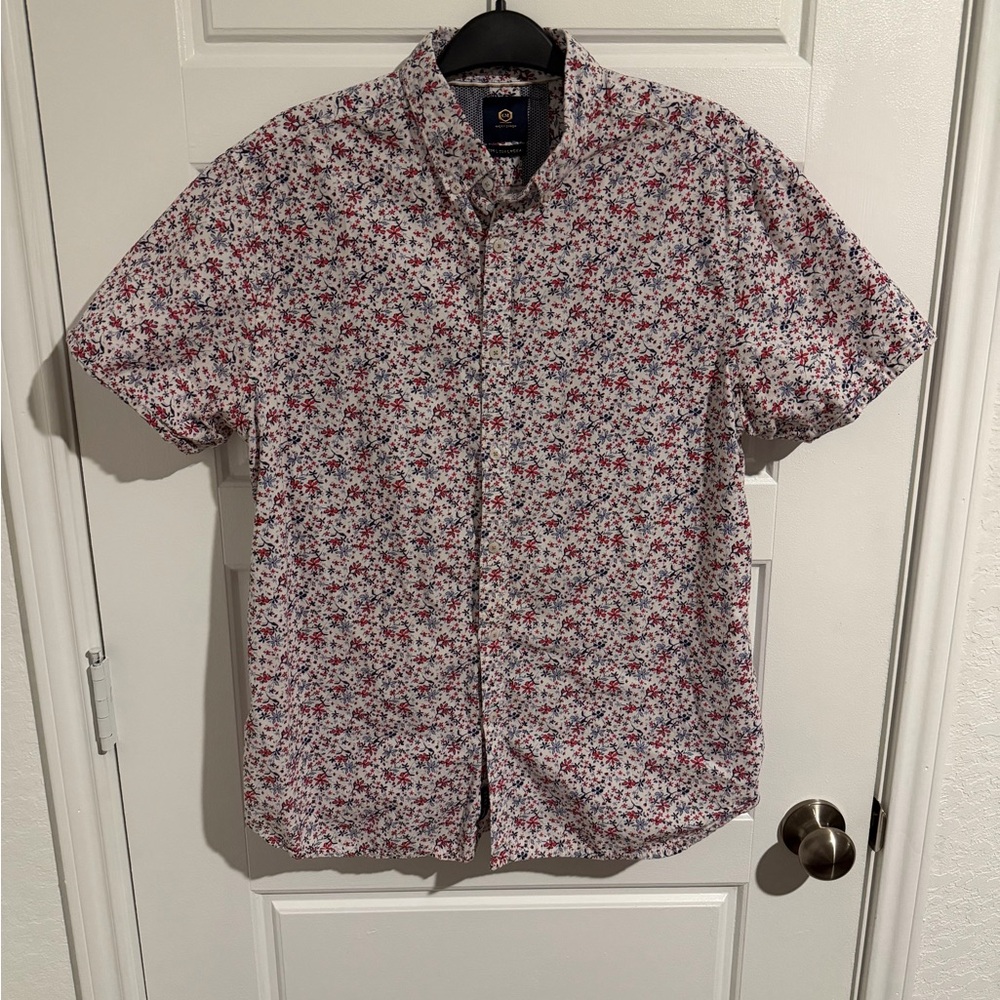 Men's Casual Floral Shirt - Red and Blue